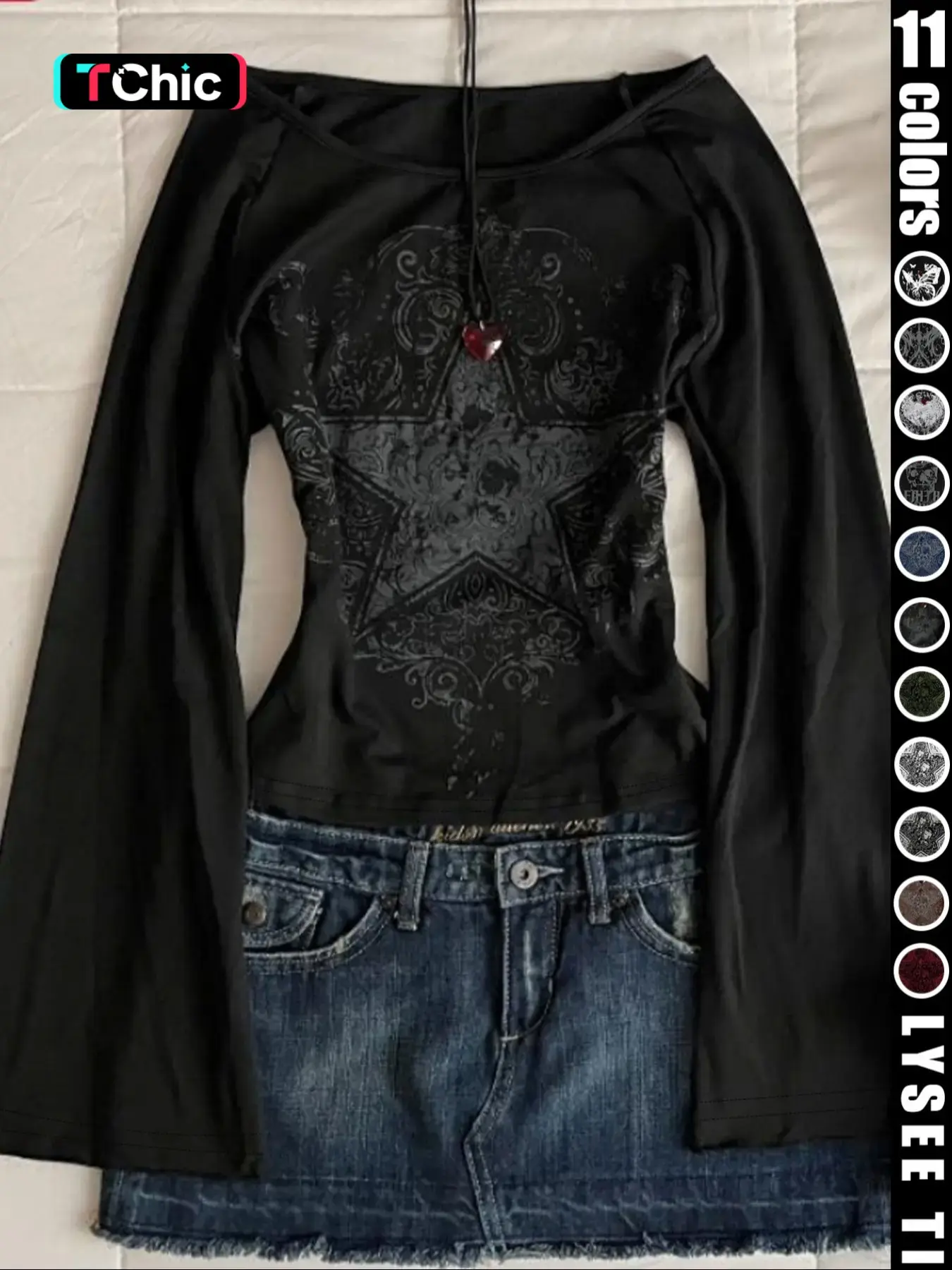 Fashion and casual Y2K women's Fitted five pointed star printed round neck flared sleeve top Long Sleeve Womenswear Shirts