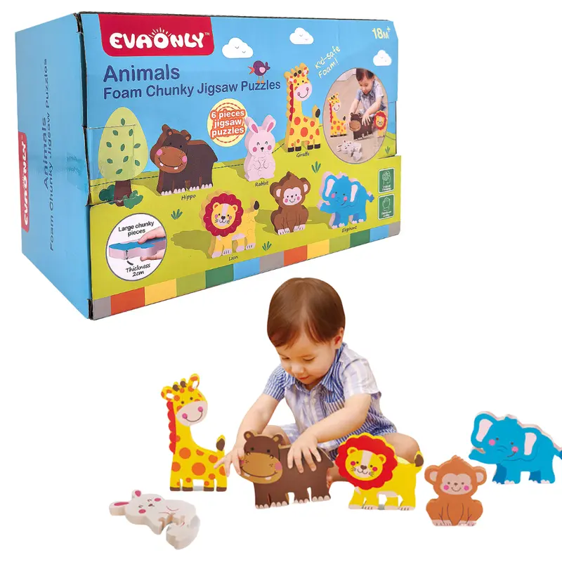 Foam Chunky Animal Jigsaw Puzzle for Toddlers & Kids - 6 Large EVA Foam ...