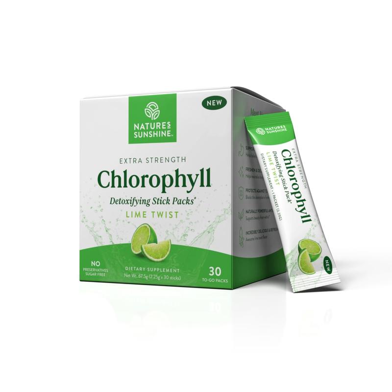 Nature's Sunshine Chlorophyll Stick Packs: Supercharge Your Detox and Boost Gut Health in Convenient, Delicious Stick Packs (Lime Twist)