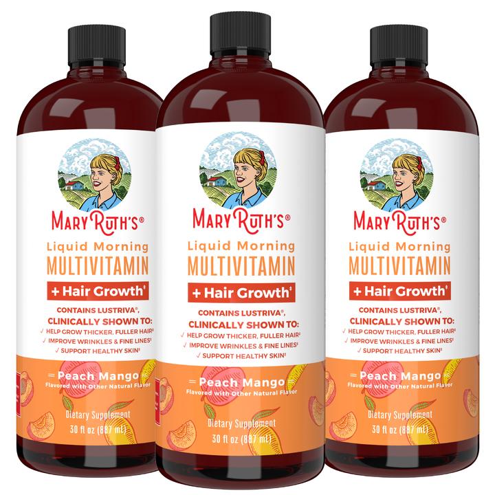 MaryRuth's Liquid Multivitamin + Hair Growth With Clinically Tested Lustriva - Thicker Hair - Reduce Wrinkles & Fine Lines - Vegan - 3-Pack, 30 Oz