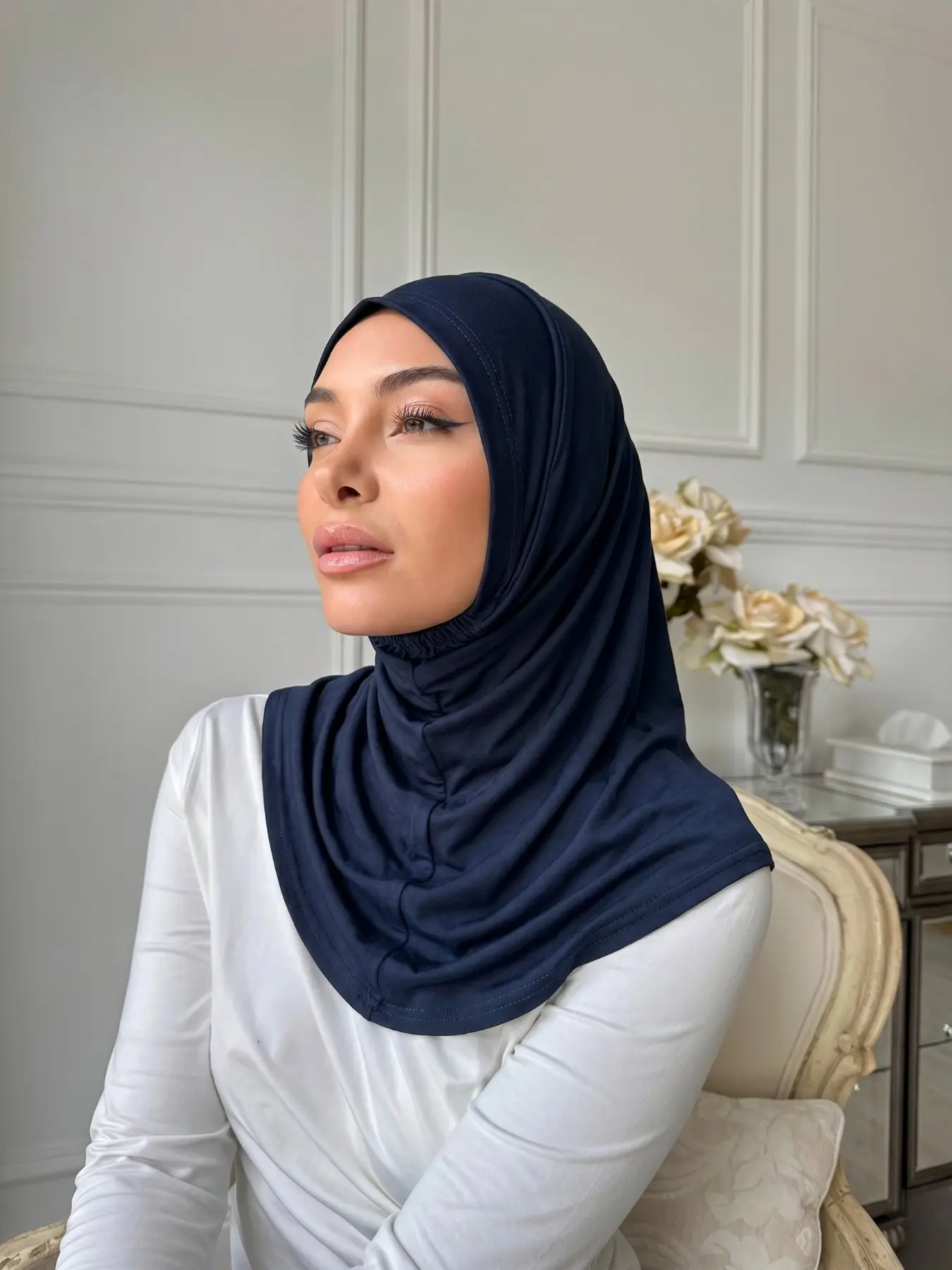 1pc Dry Comfort Headscarf Hat, Soft Breathable Stretchy Modesty Hijab for Muslim with Elastic Band, Sporty Geometric Design, Evening Wear, All Seasons