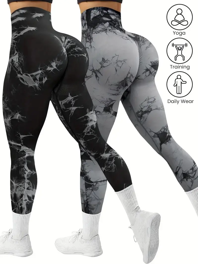 Women's Tie Dye 2-3 Pack High-Waisted Workout Leggings - Rear Lifting, Tummy Control, Squat Proof, Compression, Athleisure Style Pants for Yoga, Gym