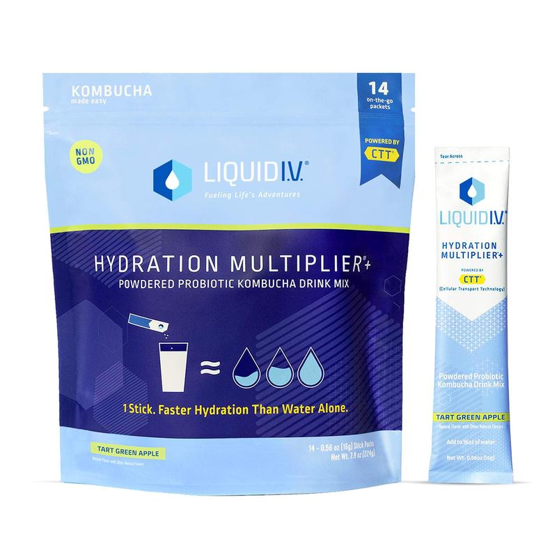 Liquid I.V. Hydration Multiplier +Gut Health - Tart Green Apple - Hydration Powder Packets | Electrolyte Drink Mix | Easy Open Single-Serving Stick | Digestive Support Probiotic | 1 Pack (14 Servings)