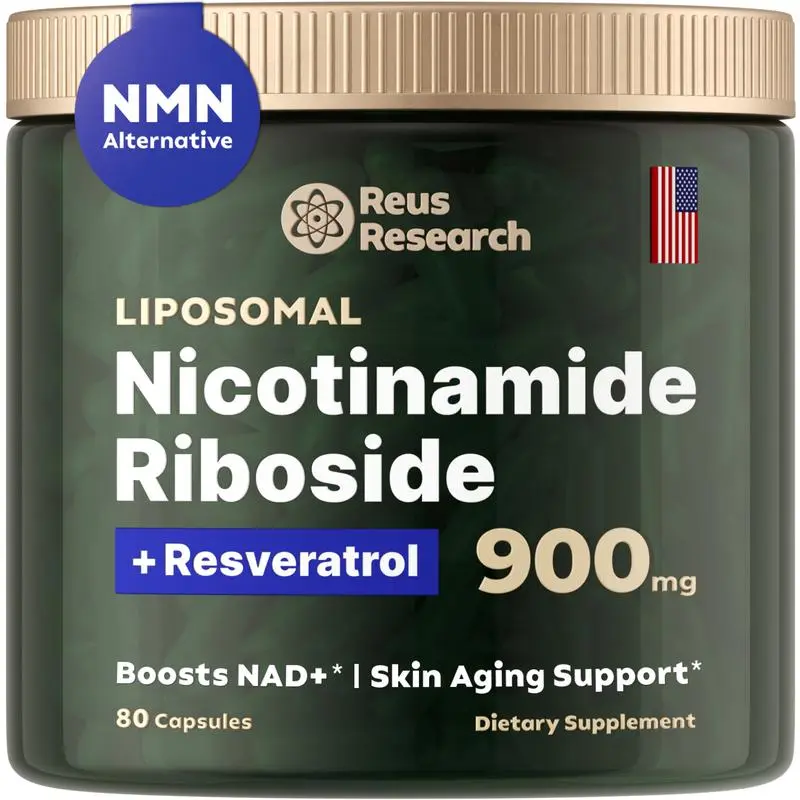 1bottleReus Research NR900 - NAD+ Supplement for Skin Aging Support, Energy, and Focus - 80 Count - Vitamin & Wellness Supplements Dietary Healthcare Edible Fitness Fitness