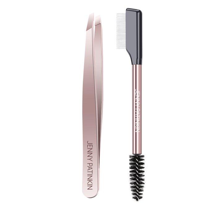 Jenny Patinkin The Big Reveal Lash & Brow Touch Up Tool Set | Precision Stainless Steel Tweezers & Dual-Ended Lash Comb | Brow Grooming, Lash Separator, Rose Gold
