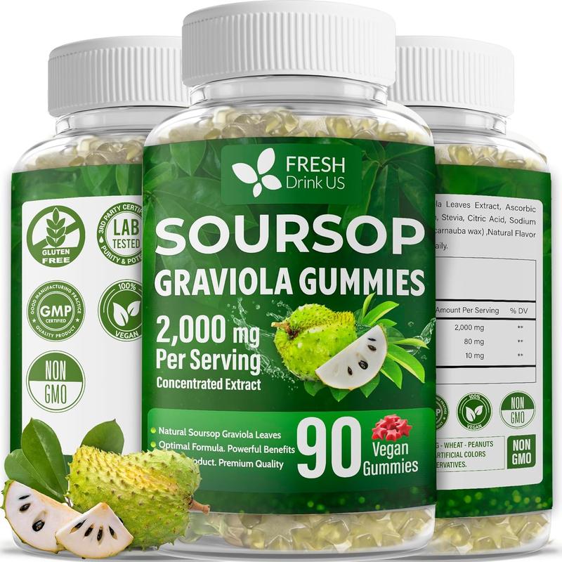 90 Soursop Graviola Gummies, 2,000mg per Serving, 45 Days Supply – 100% from Natural Soursop Graviola Leaves Extract, Vegan, Non-GMO, Gluten-Free (90 Gummies)