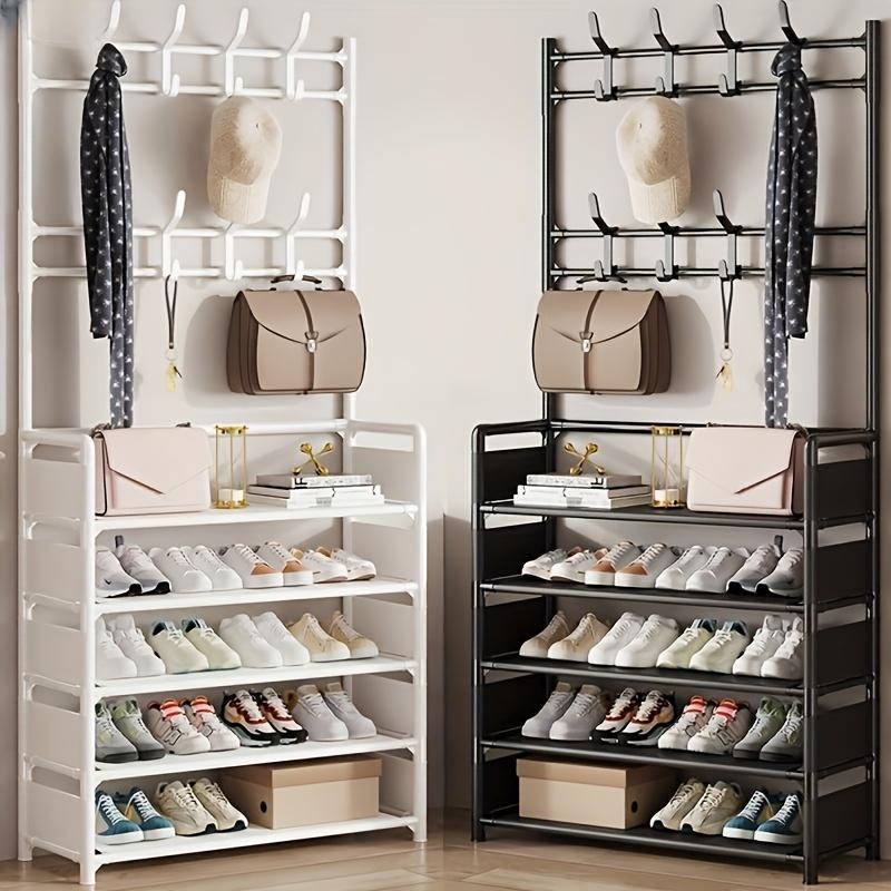 Organizational Racks 5-Tier Multi-Purpose Metal Shoe Rack with 8 Double Hooks - shoe cabinet ...