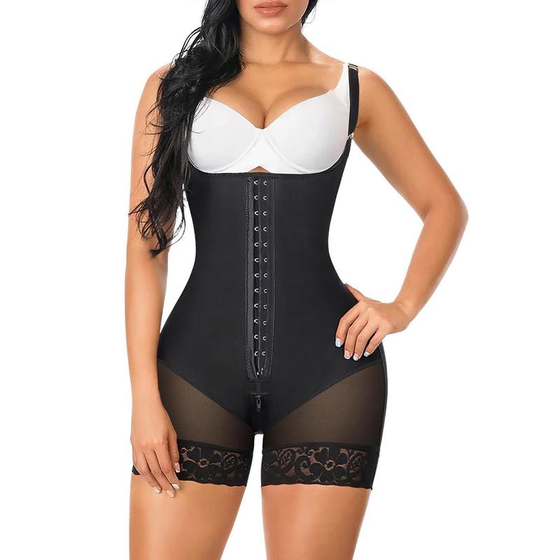 YIANNA Fajas Colombianas Shapewear for Women Tummy Control  Garment with Zipper Crotch Adjustable Strap Bodysuit Basic Minimalist Black
