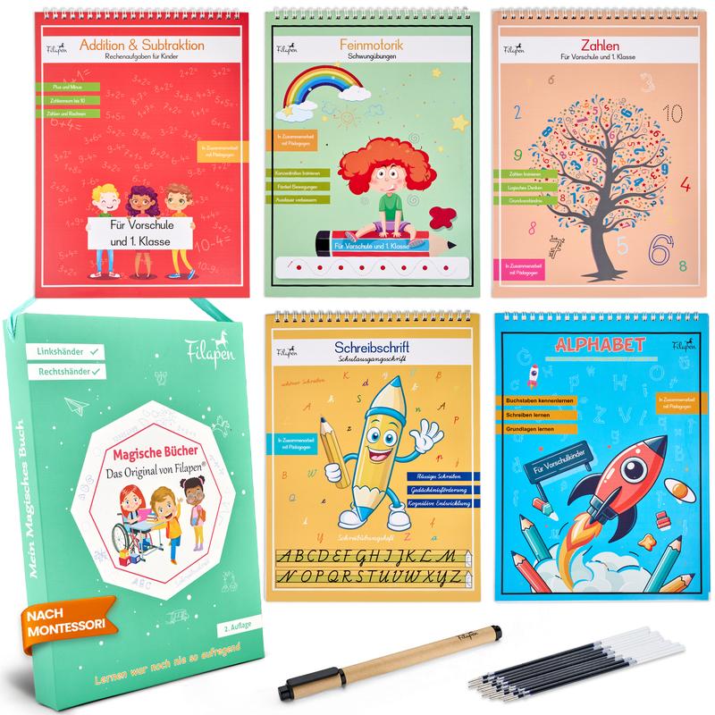 Groovd Magische Schreibbücher Für Kinder – 4er-Set, Wiederverwendbar Mit Stift Für Handschrift & Mathe (3-8 Jahre)