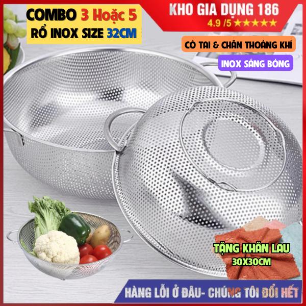 查看[COMBO 3&5 cái rá rổ inox loại 1 không hít nam châm có quai cầm đường ...