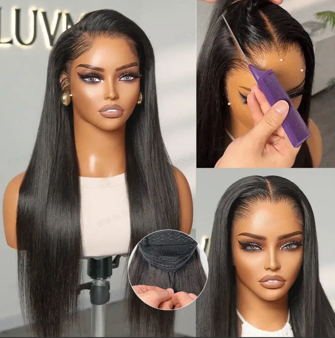 LUVME Lagos Hairline Silky Straight Glueless Wig 13x4 Frontal Pre-Cut HD Lace Natural Black Flexi-Fit Invisi Drawstring Cap