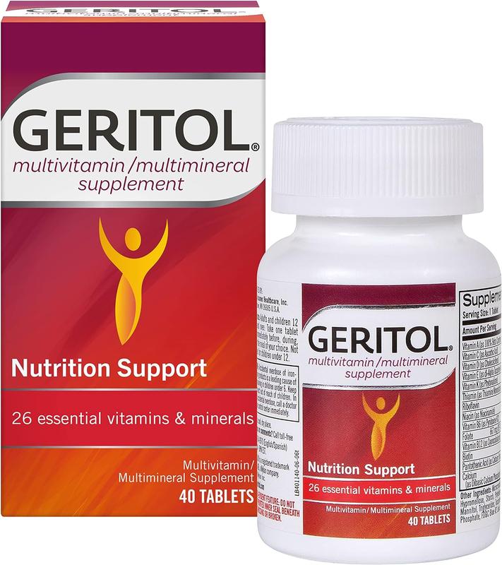 Geritol, Multivitamin Supplement, Contains B-Vitamins, Antioxidants, Vitamins C, E & D and Iron, 26 Essential Vitamins and Minerals, Gluten-Free, Non-GMO, No Artificial Sweeteners, 40 Tablets