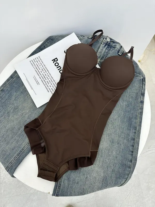 Damen Einfarbiger Rüschen Kontrast Mesh Transparenter Push Up Shapewear