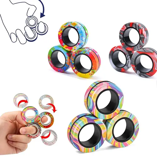 Magnetic Rings Fidget Toy Set, ADHD & Anxiety Relief, Autism Therapy ...