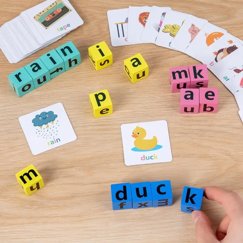 Letter Spelling Block Flash Cards Game Wooden Toys English Words Early ...