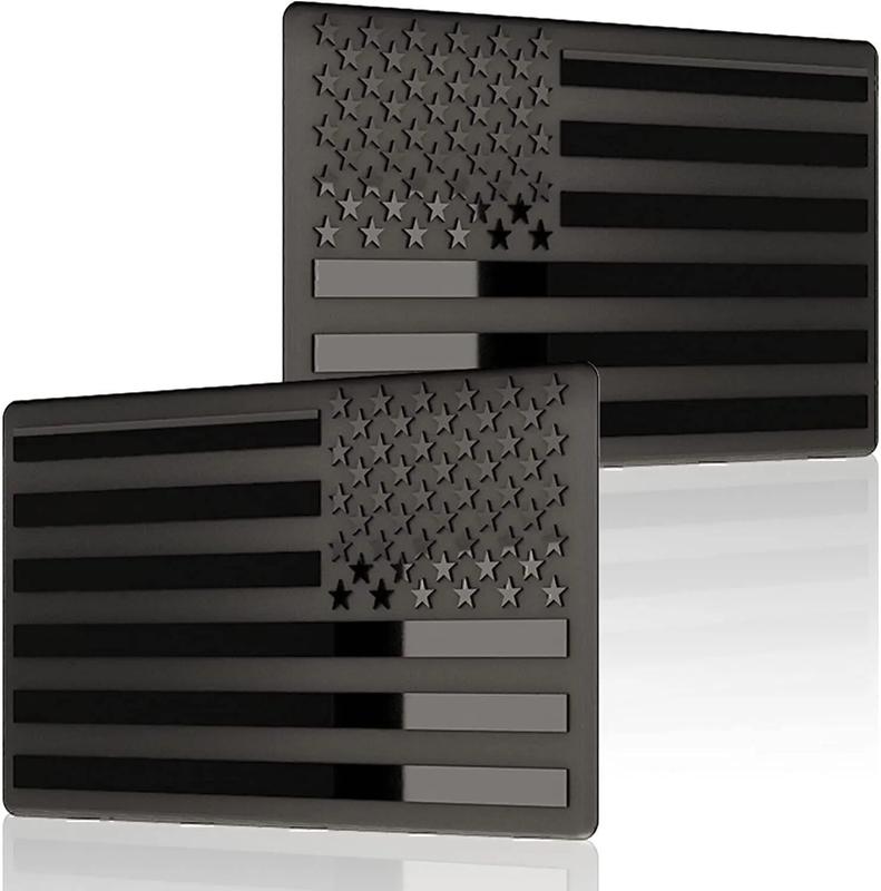 2PCS 3D American Flag Car Emblem Sticker - 6x1 Inch Aluminum Alloy Decal For Fender, Bumper, Window - Black