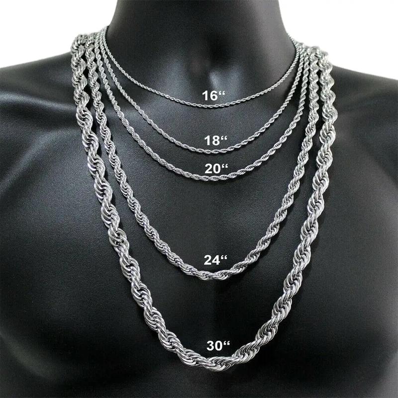3/5/7mm Stainless Steel Silver Color Twisted Rope Chain Necklace Choker ...