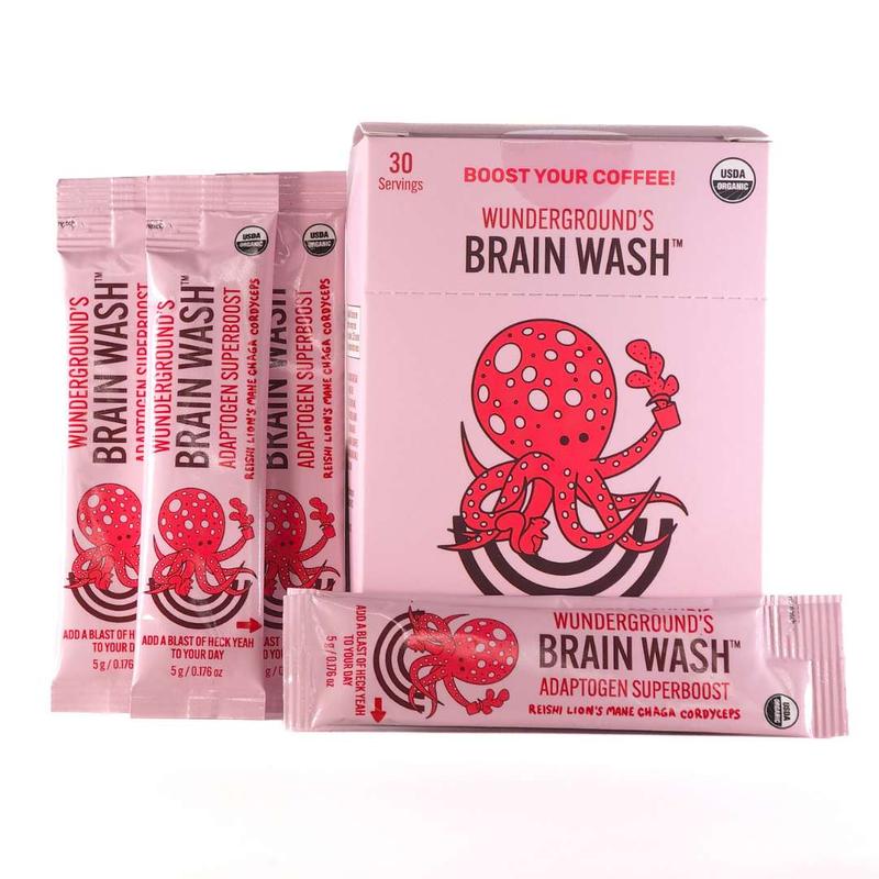 Wunderground Brain Wash SuperBoost | Mushroom-Powered | Adaptogen | 30 servings carton | Focus, Energy & Wellness | FREE LTO