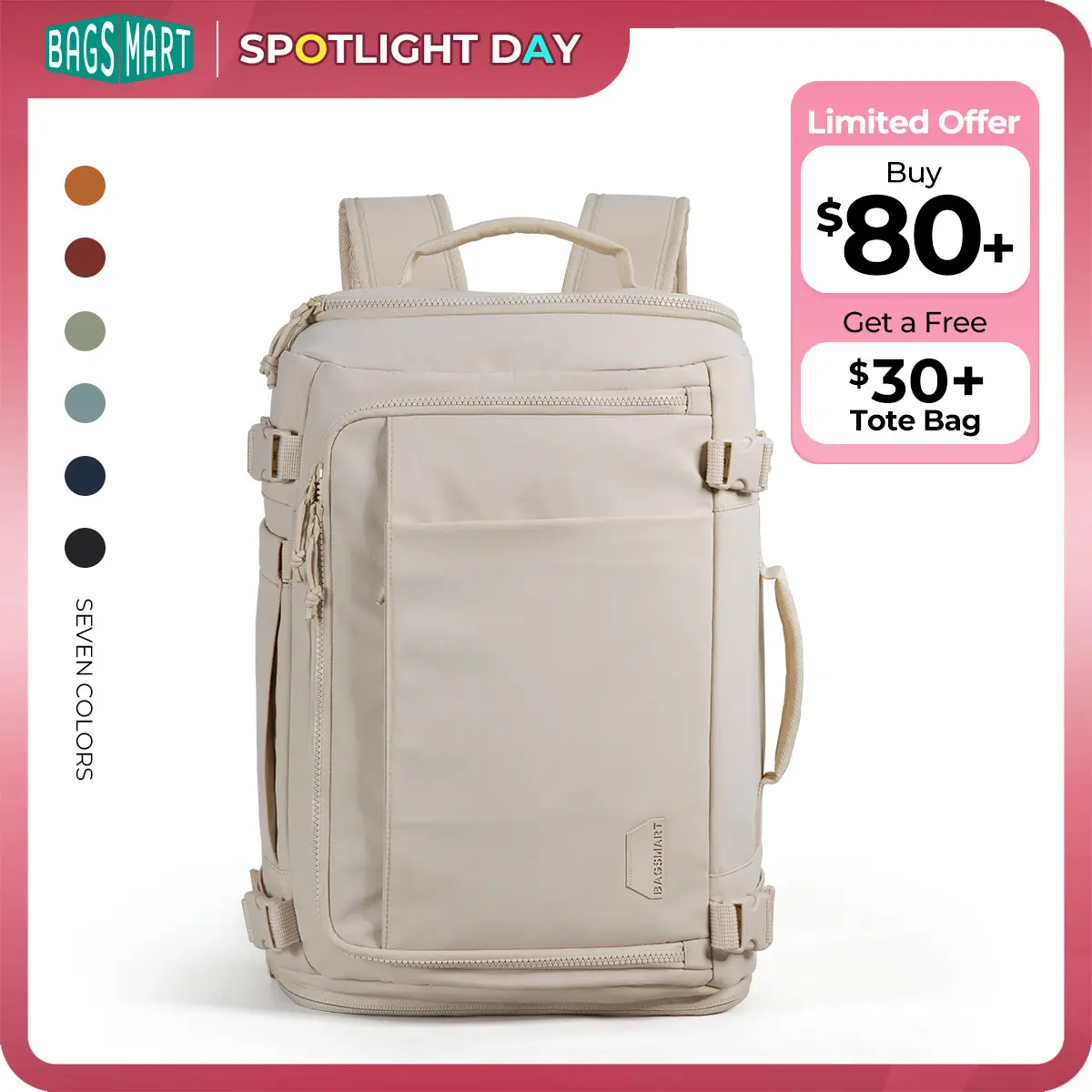 BAGSMART Blast Carry-On Travel Backpack 15.6" Laptop Waterproof Quick Access Fits 40oz Water Bottle Ideal for Air  Travel Durable Compact Airline Approved Secure 28L-38L Volume 6 External Pockets Summer Sale &Spotlight Day tiktokshopbacktoschool