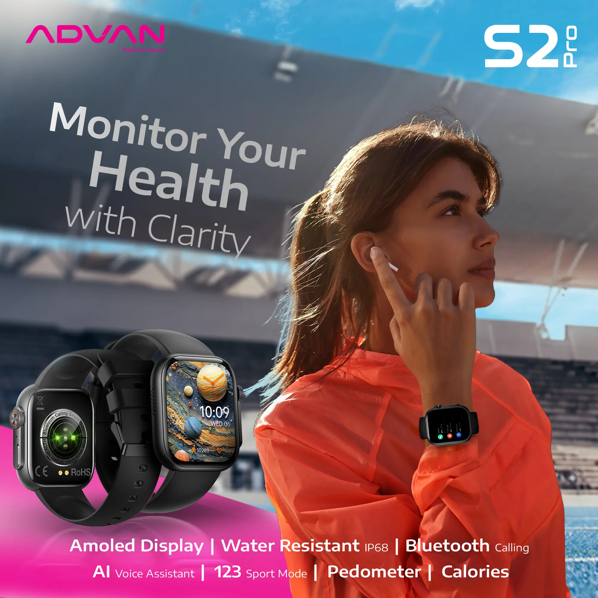ADVAN Smartwatch S2 PRO AMOLED Display 1.95