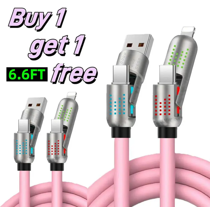 [Buy 1 get 1 free] 6.6FT-Universal 4-in-1 Multi USB Pink Charging Cable ...