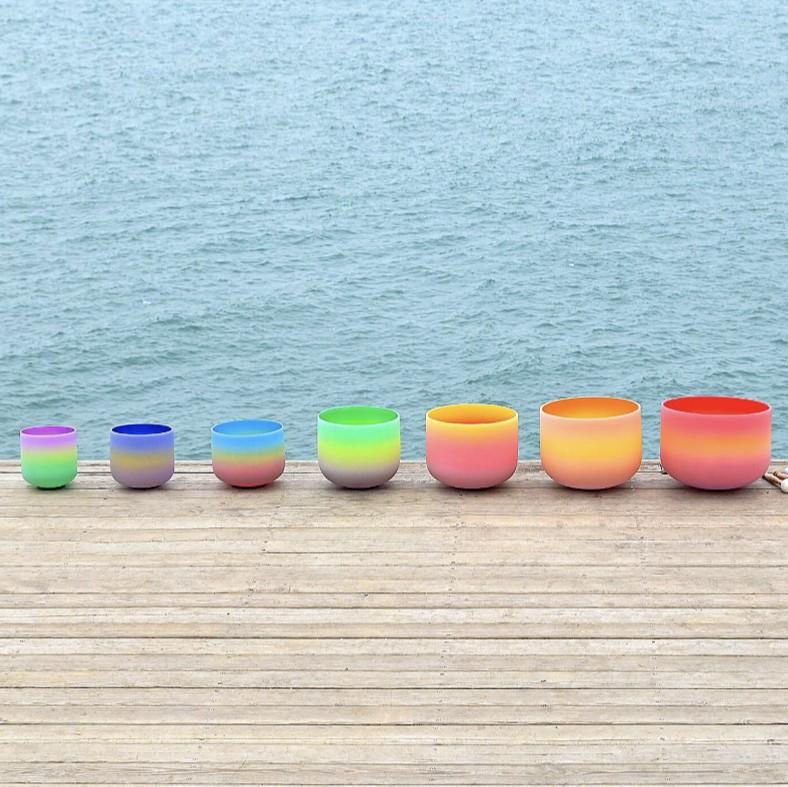 Rainbow Color Frosted Quartz Crystal Singing Bowl 7pcs Chakra Set ...