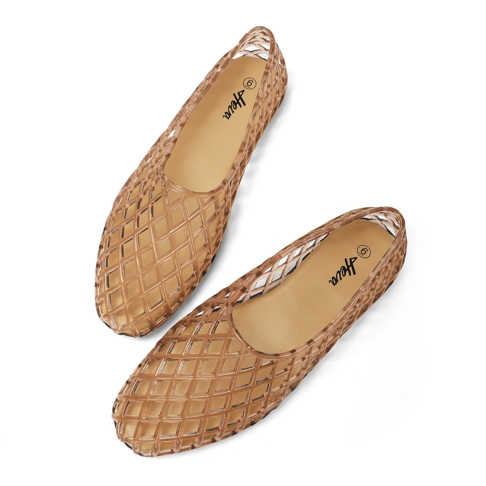 Funky Monkey Women's Jelly Mesh Flats Breathable Clear Hollow Shoes Summer Beach Jellies Ballet Sandals Slip-on Design Non-Slip Durable Outsole  Footwear