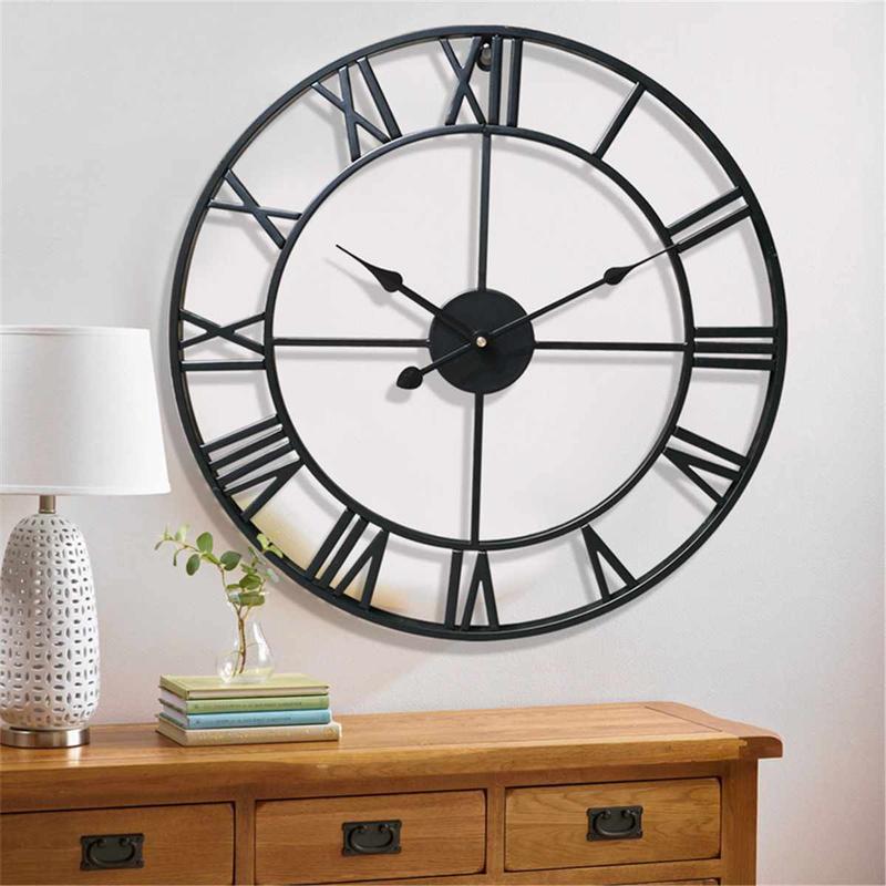 查看[60CM Large Skeleton Metal Roman Wall Clock Big Numerals Giant Open ...