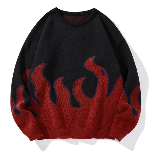 Fire Pattern Jacket Men's Fire Pattern Drop Shoulder Sweater, Regular TikTok爆款商品分析 - GMV/销量 ...