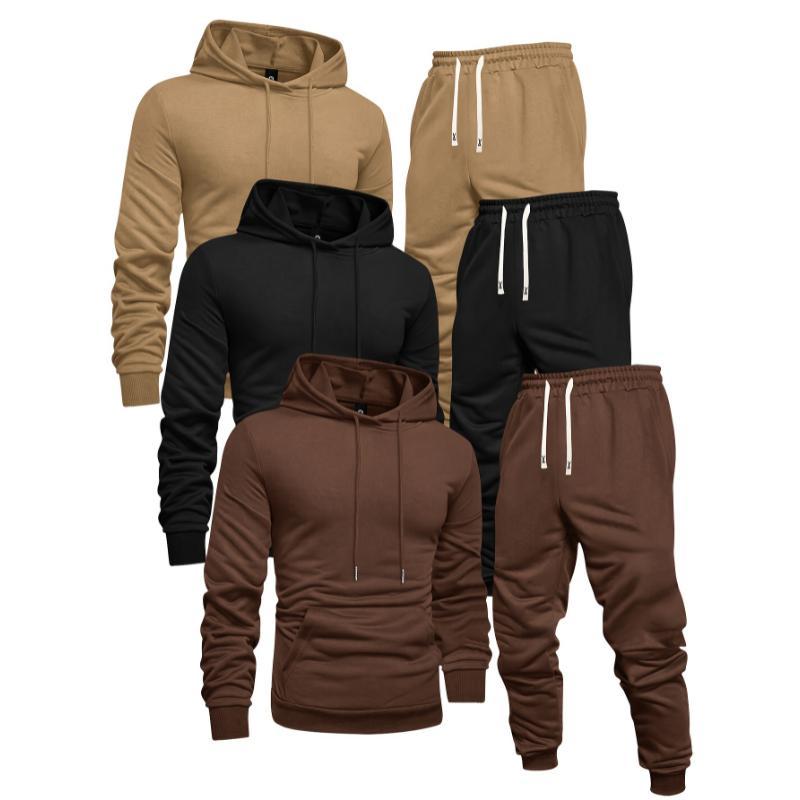 查看[3-Pack Men'S Casual Hoodie and Sweatpants Set, Solid Color, Long ...