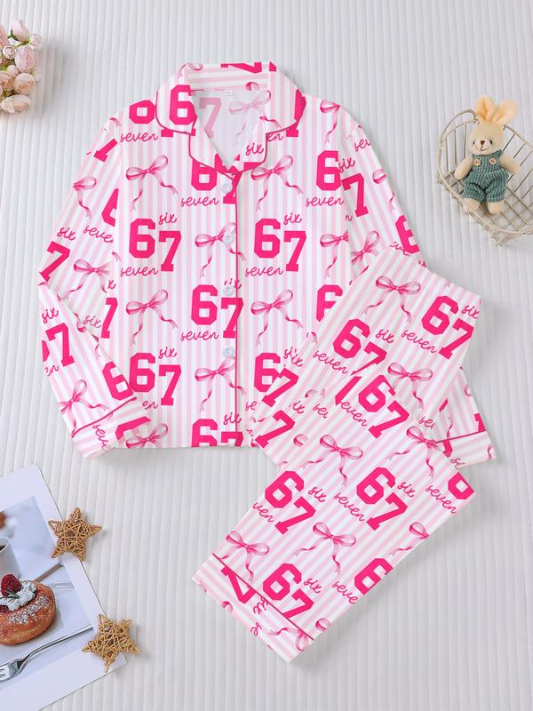 查看[2-piece pink striped Six seven 67 themed children's sleepwear set ...