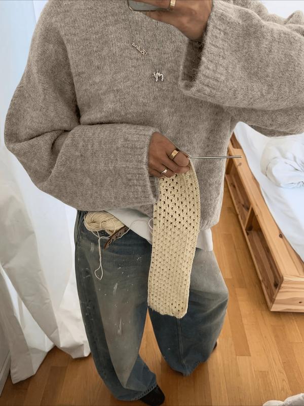 New Loose Fit Elegant Outdoor Women's Knitwear Long Sleeve Casual Pullover Round Neck Vintage Knit Top, Spring Y2K Cute Festival Commuter Fashion