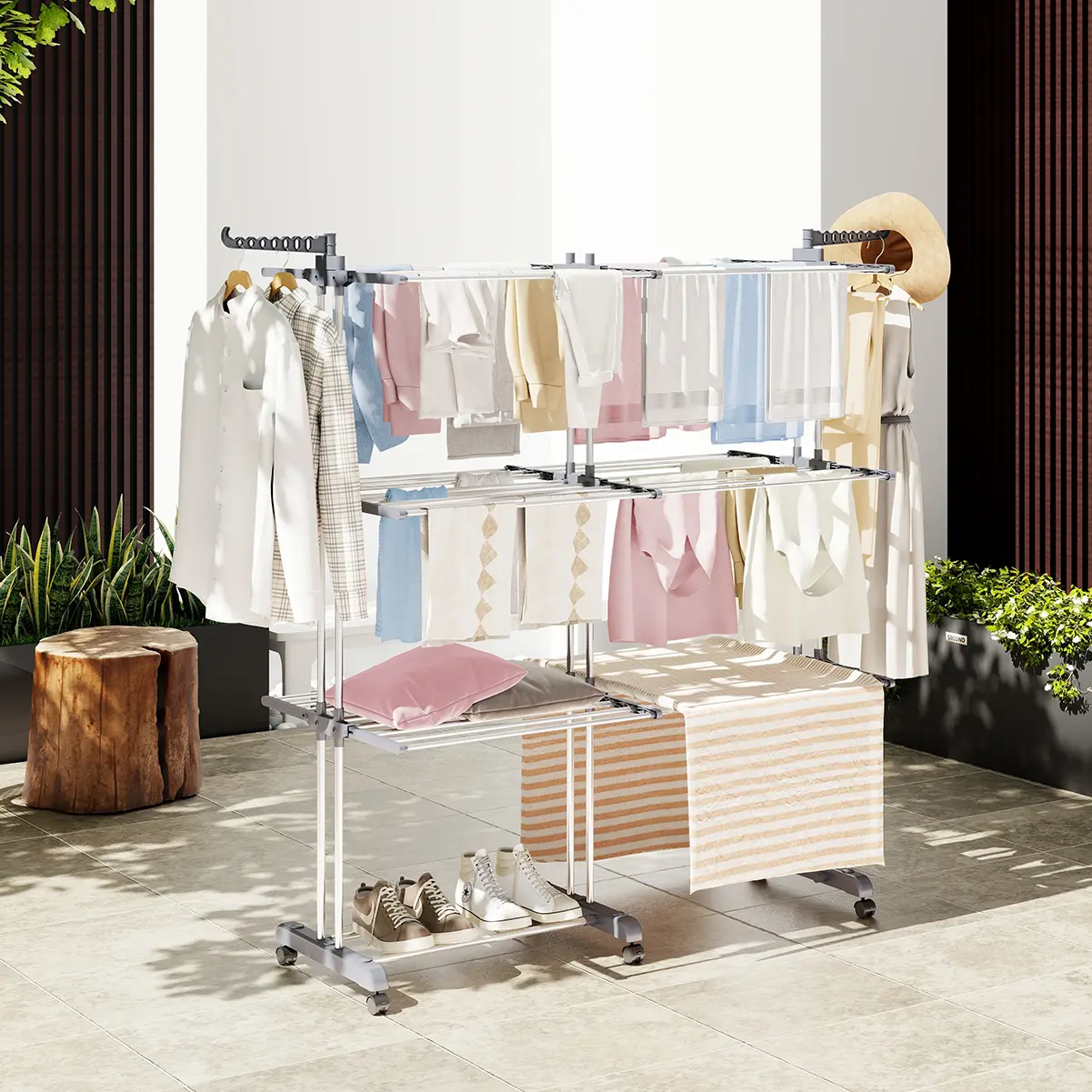 查看[3-Tier Clothes Drying Rack, Extra Large Clothes Airer Extendable 18 ...