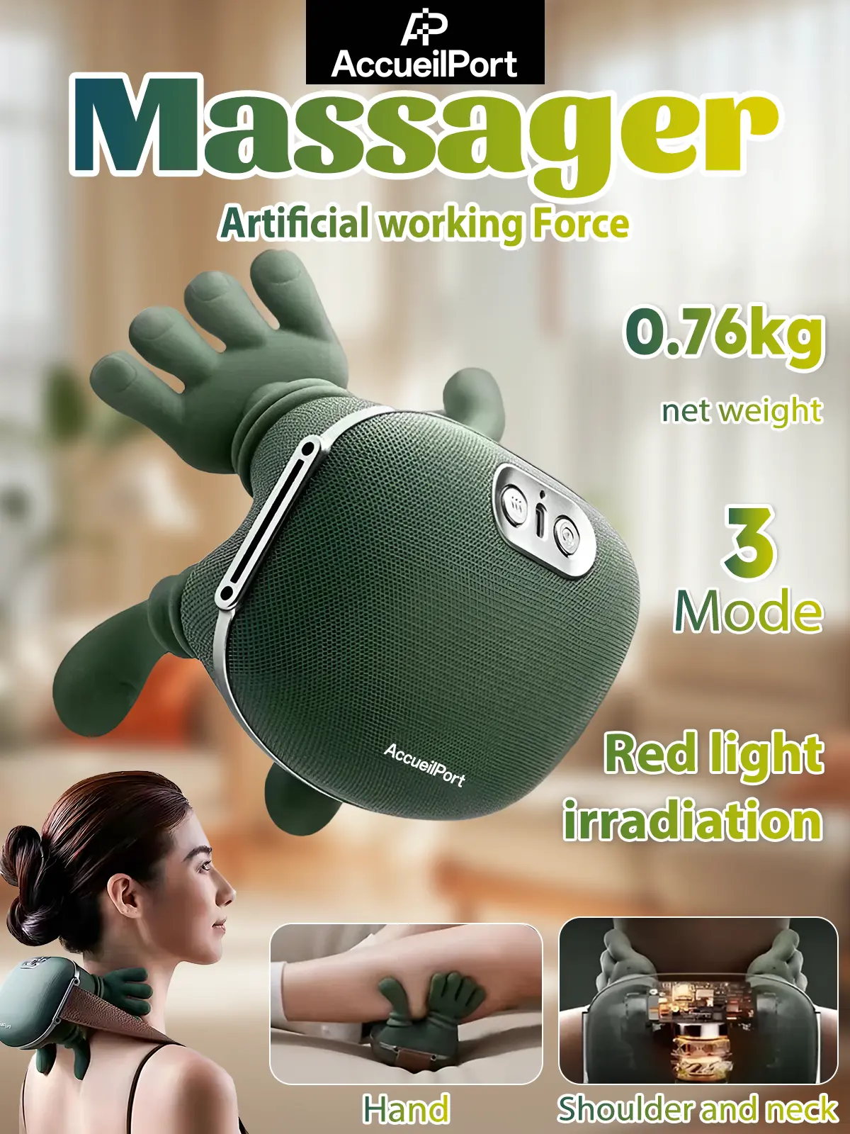 【End of Summer Drop】Hand-Like Neck & Shoulder Massager, Cordless 5-Finger 3D Kneading Pillow, 3-Speed USB Rechargeable Deep Tissue Massager for Back, Arms & Legs, Portable Relaxation Gift for Home, Office & Travel