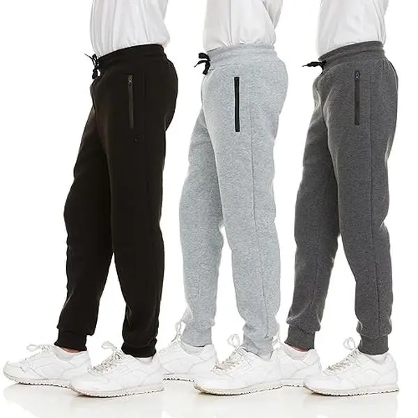 PURE CHAMP Boys' 3-Pack Fleece Fit Jogger Sweatpants - Warm Cozy Athletic Bottoms for 2t,3t,4t, High Waist, Adjustable Drawstring, Zipper Pockets, Relaxed Fit, Durable Everyday Fabric for School & Sports, Fitted