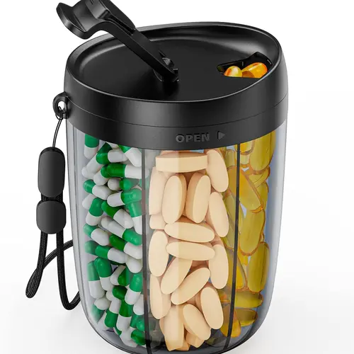 Large Supplement Organizer Bottle, Holds Plenty of Vitamins in 1 Monthly Pill Dispenser with Anti-Mixing & Wide Openings Design, Easy to Retrieve Meds, includes 20 Pcs Stick-on Label Healthcare Aid