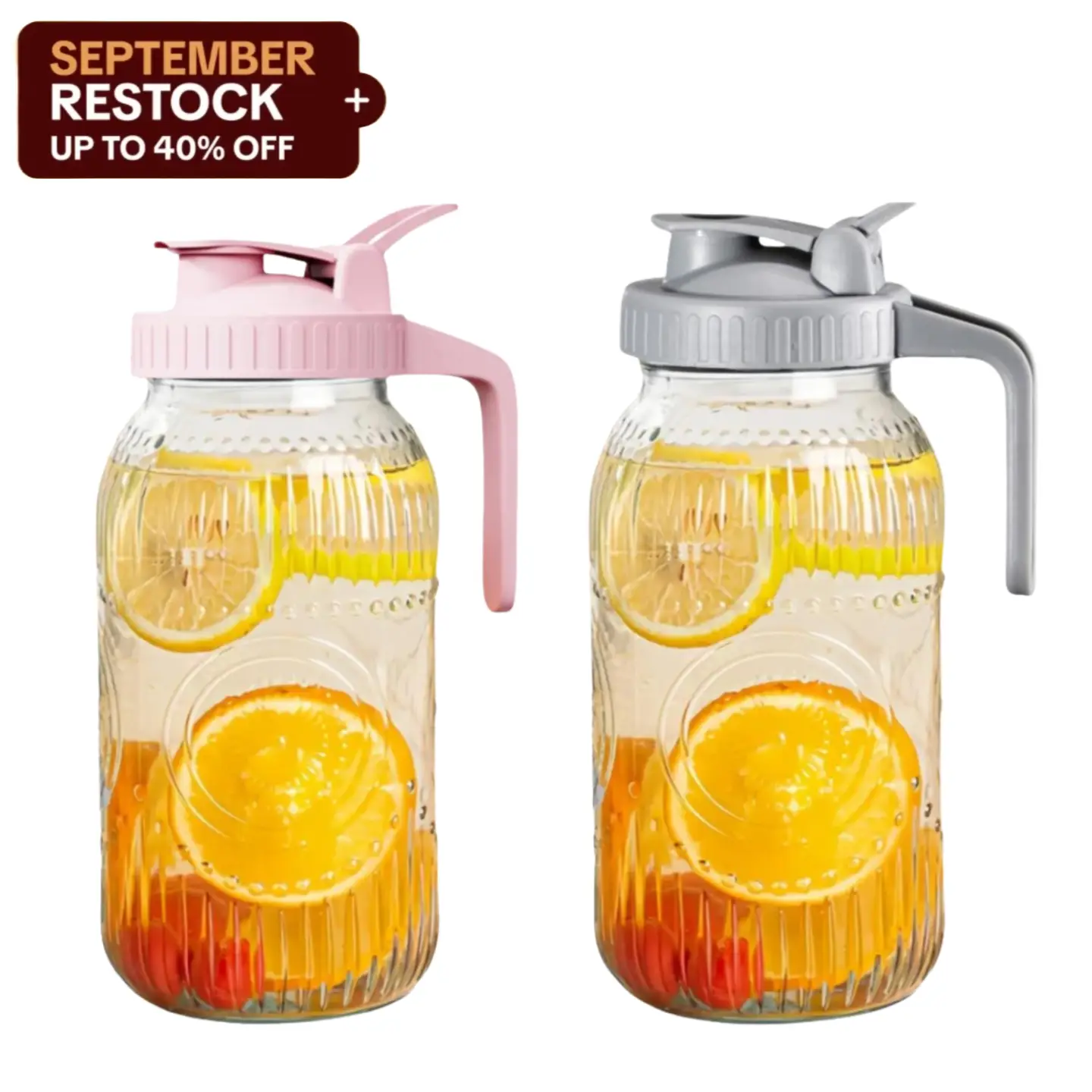 2 Pack 64oz Vintage Glass Pitchers With Lid And Spout 2 Quart Mason 2-pack-64oz-vintage-glass-pitchers-with-lid-and-spout-2-quart-mason