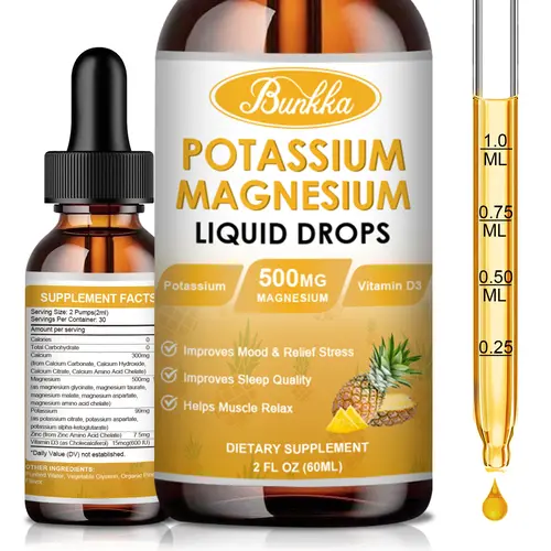 Potassium Magnesium Complex Supplement - Complex of Calcium, Magnesium, Potassium, Zinc, Vitamin D3, Dietary Mineral Liquid Supplement - Sugar Free.