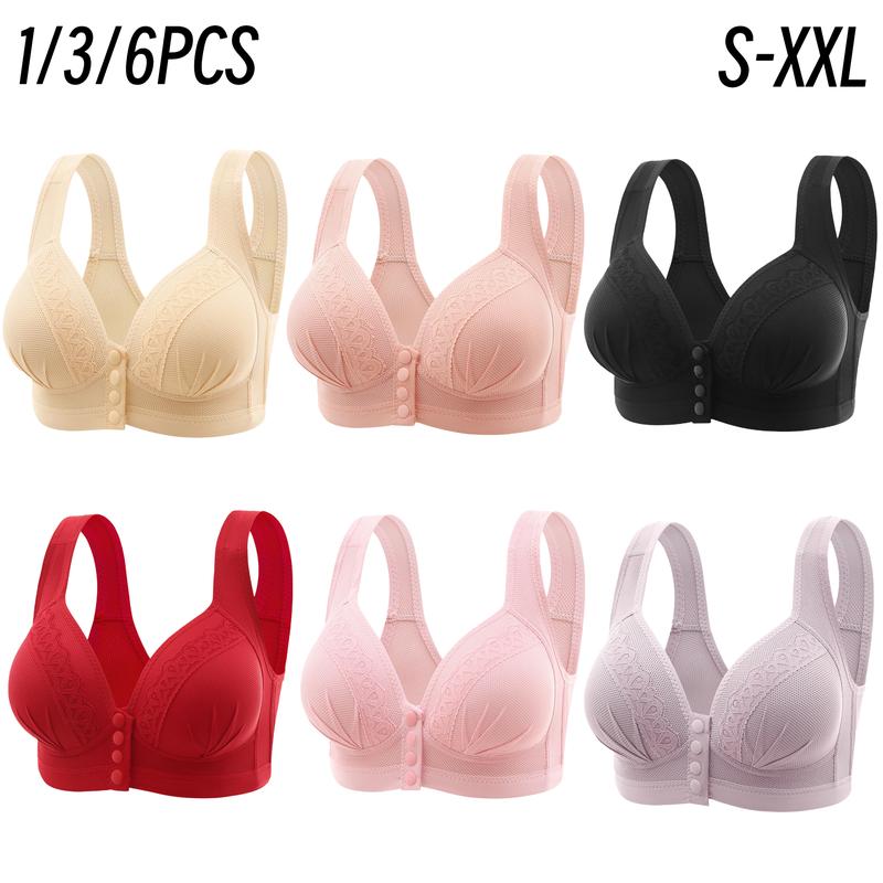 查看[1/3/6PCS Women's Front Closure Bras Push-Up Jacquard Bra Posture ...
