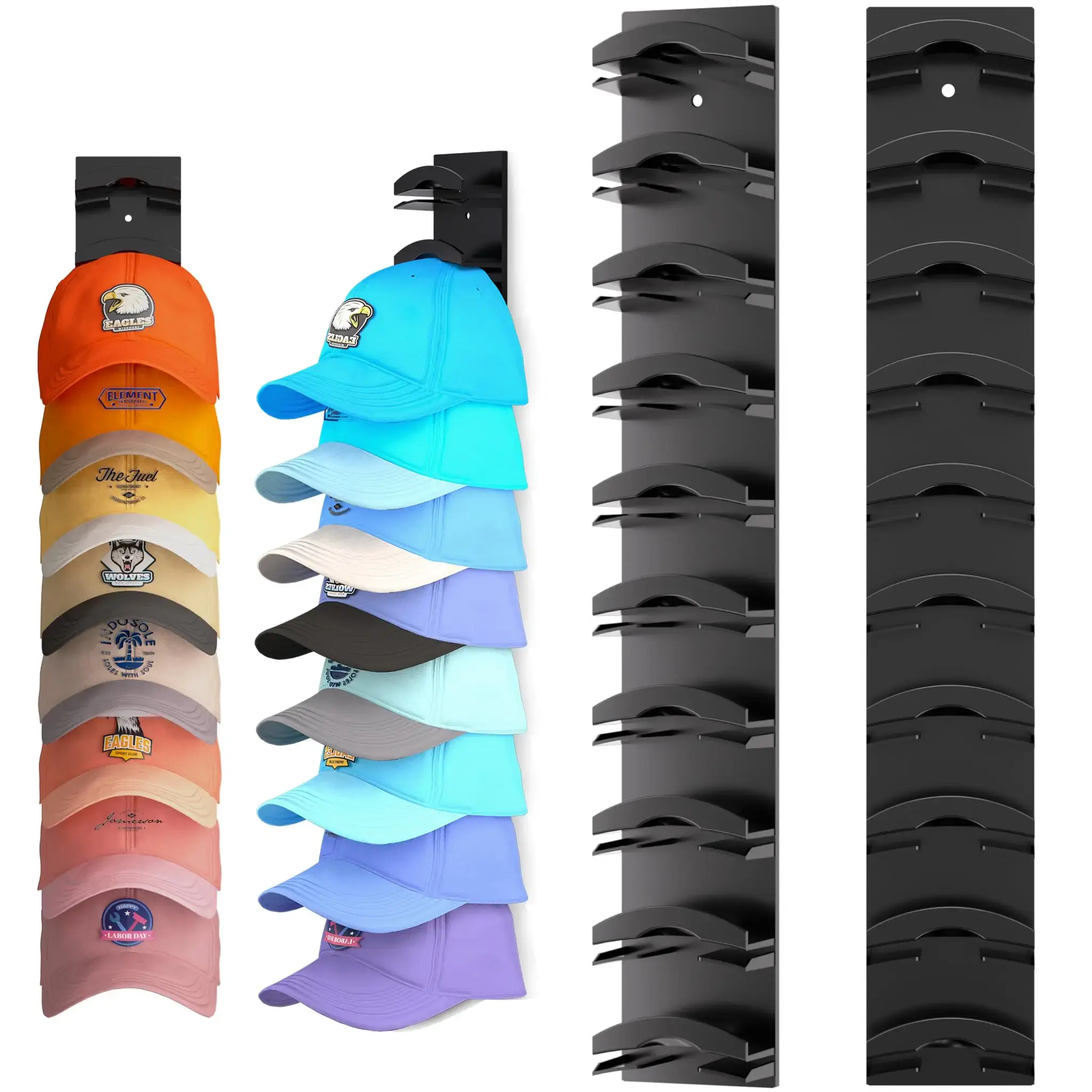 【SummerVibes】2 Hat Organizer Wall Mounted Baseball Cap Rack Black or White Adhesive Mount Holds 18 Hats for Closet Door Bedroom Easy Access Display Installation