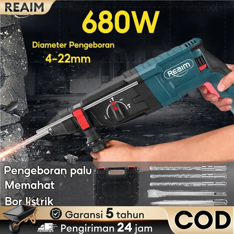 Reaim Mesin Bor 680W Motor Tembaga Murni 3IN1 Bobok Bor Tembok Beton ...