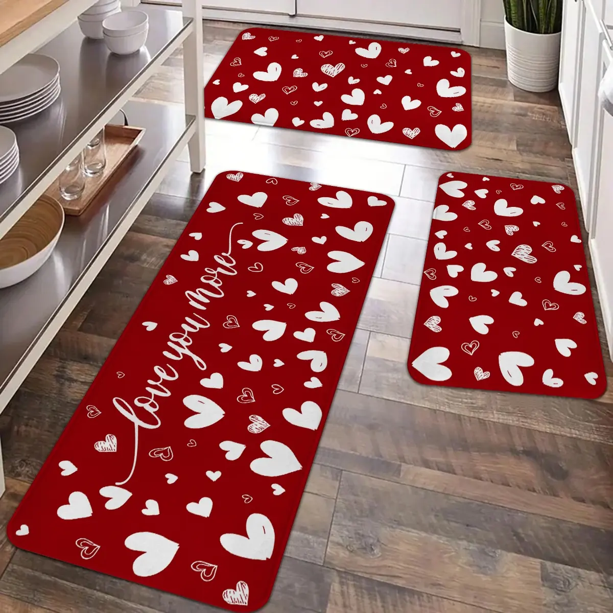 Valentine Rug 查看[2/3pcs Valentine's Day decoration kitchen rugs sets, red and white ...