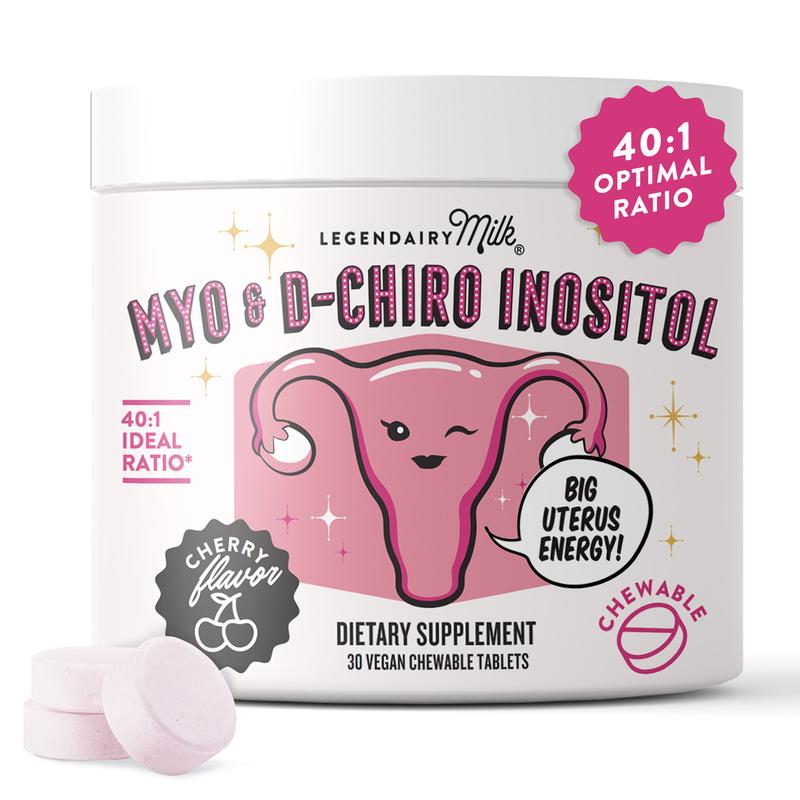 Hormone Balance & Cycle Support Myo & D-Chiro Inositol for Women (40:1 Ratio) - Legendairy Milk - 30 Vegan Chewable Tablets, Cherry Flavor - Dietary