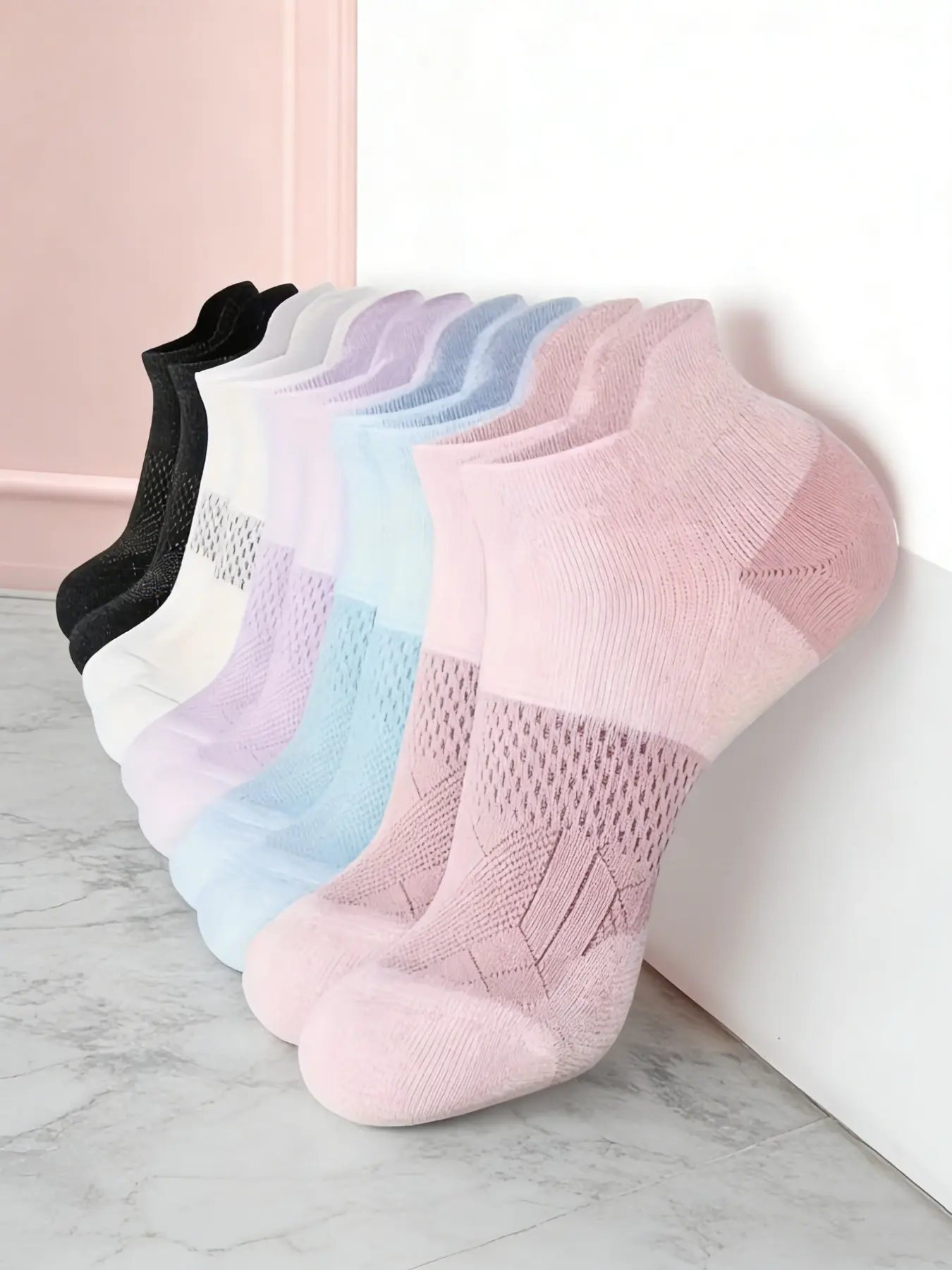 3/5 Pairs Dopamine Pastel No Show Socks - Breathable Mesh Heel Tab Ankle Socks Moisture Wicking for Men Women Summer Daily Sports