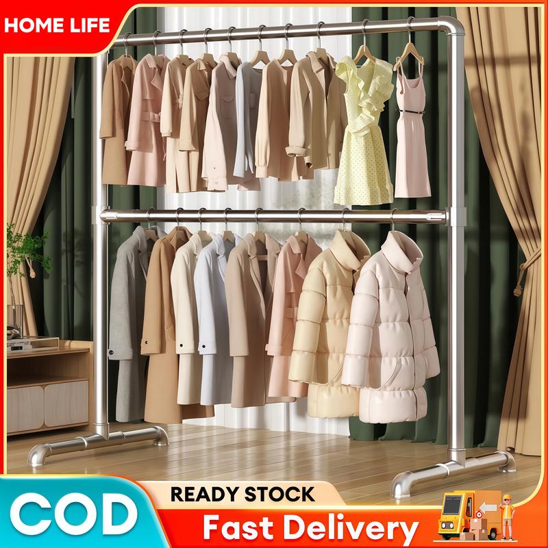 查看[[COD] 2M Double Layer Clothes Rack Rak baju besi stainless steel ...