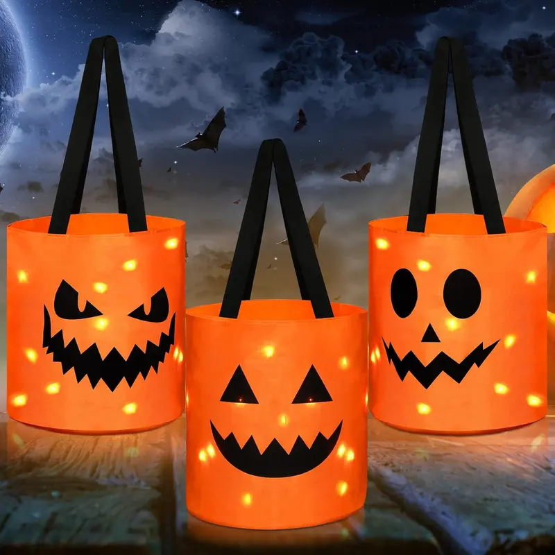 查看[3 Pcs LED Light Halloween Trick or Treat Bags Pumpkin Bucket ...