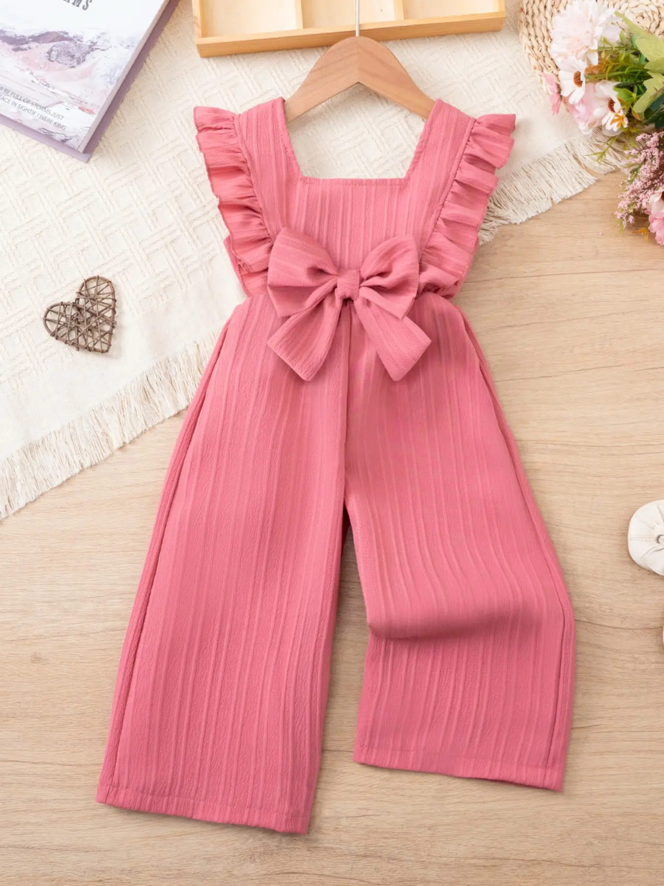Girls' Summer Bow Wide-Leg Overalls, Toddler Jumpsuit, Toddler Romper, Casual Playwear for Toddlers 1-6 Years