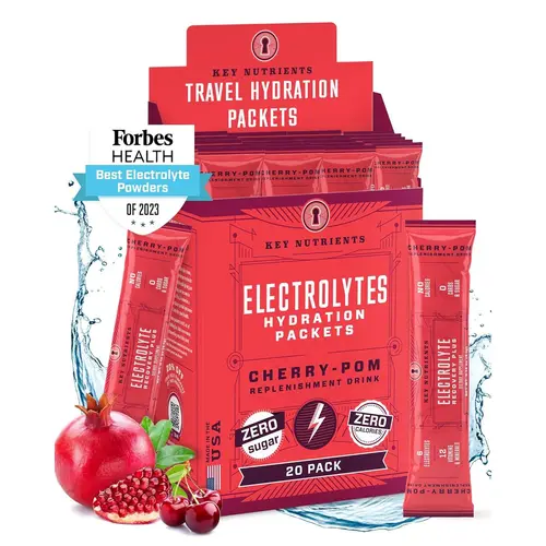 KEY NUTRIENTS Electrolytes Powder Packets - Cherry Pom 20 Pack Hydration Packets - Travel Hydration Powder - No Sugar, No Calories, Gluten Free - Made in USA - Cherry Pom