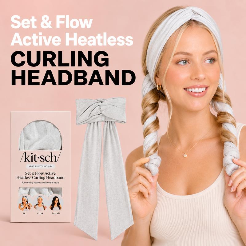 Heather Gray Set & Flow Active Curling Headband – Kitsch Heatless Hair Curler for Soft Waves & Curls