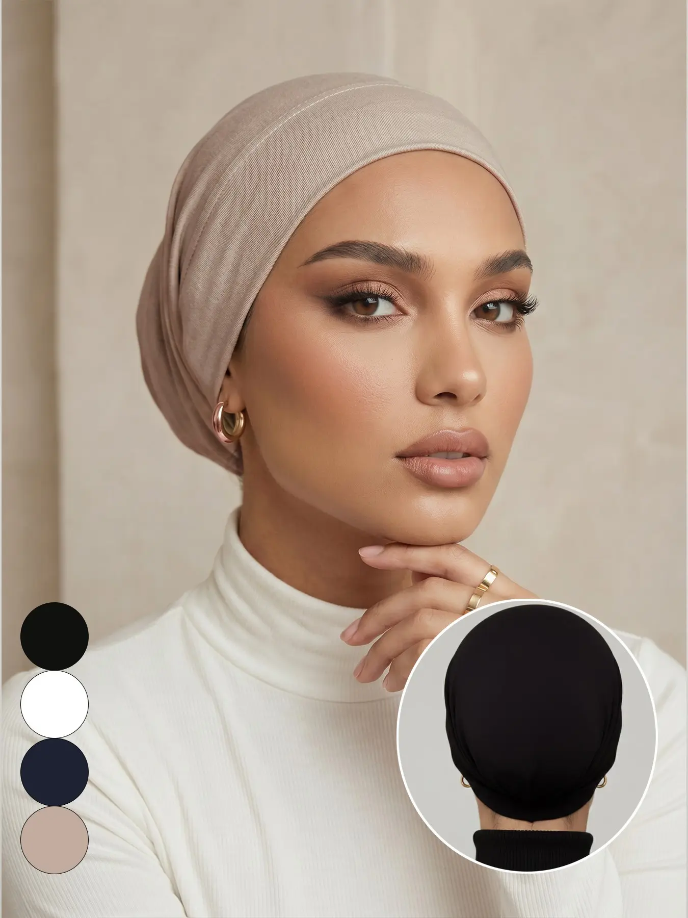 Women's Fashion Flat Top Hat Jersey Hijab, Solid Muslim Headscarf, Lightweight Breathable Inner Hijab Undercap, Suitable for Abaya, Daily Use, All Seasons